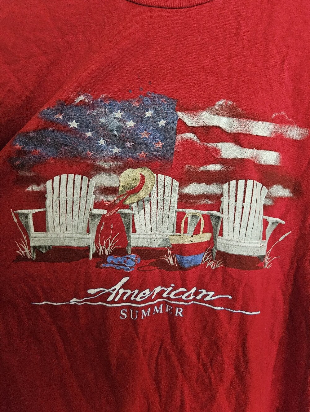 Red "American Summer" Graphic Tee with American Flag Print - Picture 2 of 5